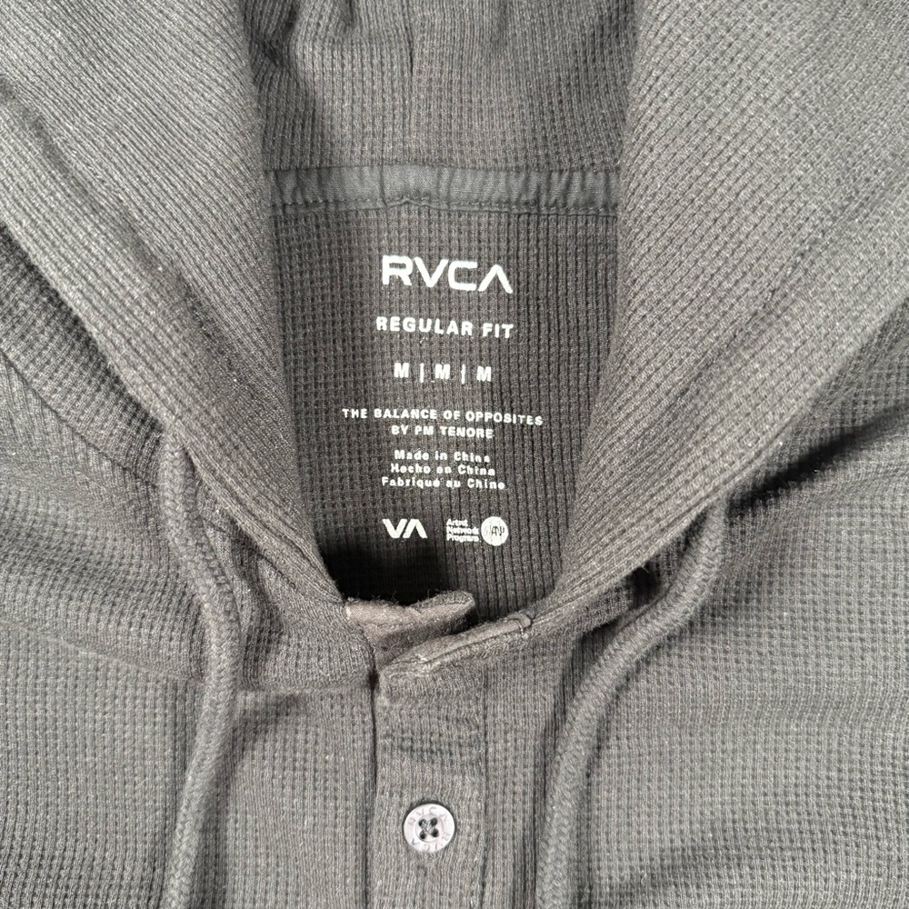 RVCA Waffle Knit Hoodie | Size M | Black Pullover Henley - Picture 4 of 7